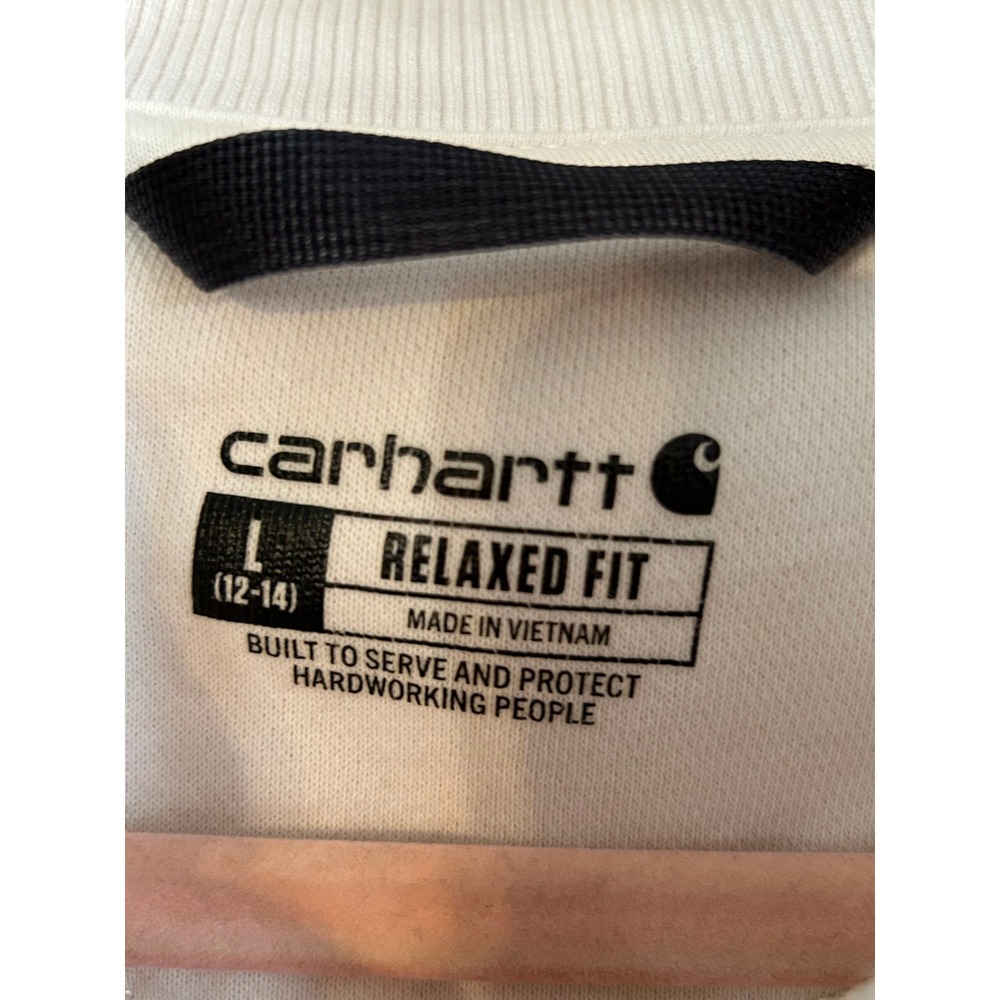Carhartt Quarter Zip Pullover Womens Sweatshirt Cream Relaxed Fit Large Pocket - Picture 4 of 10